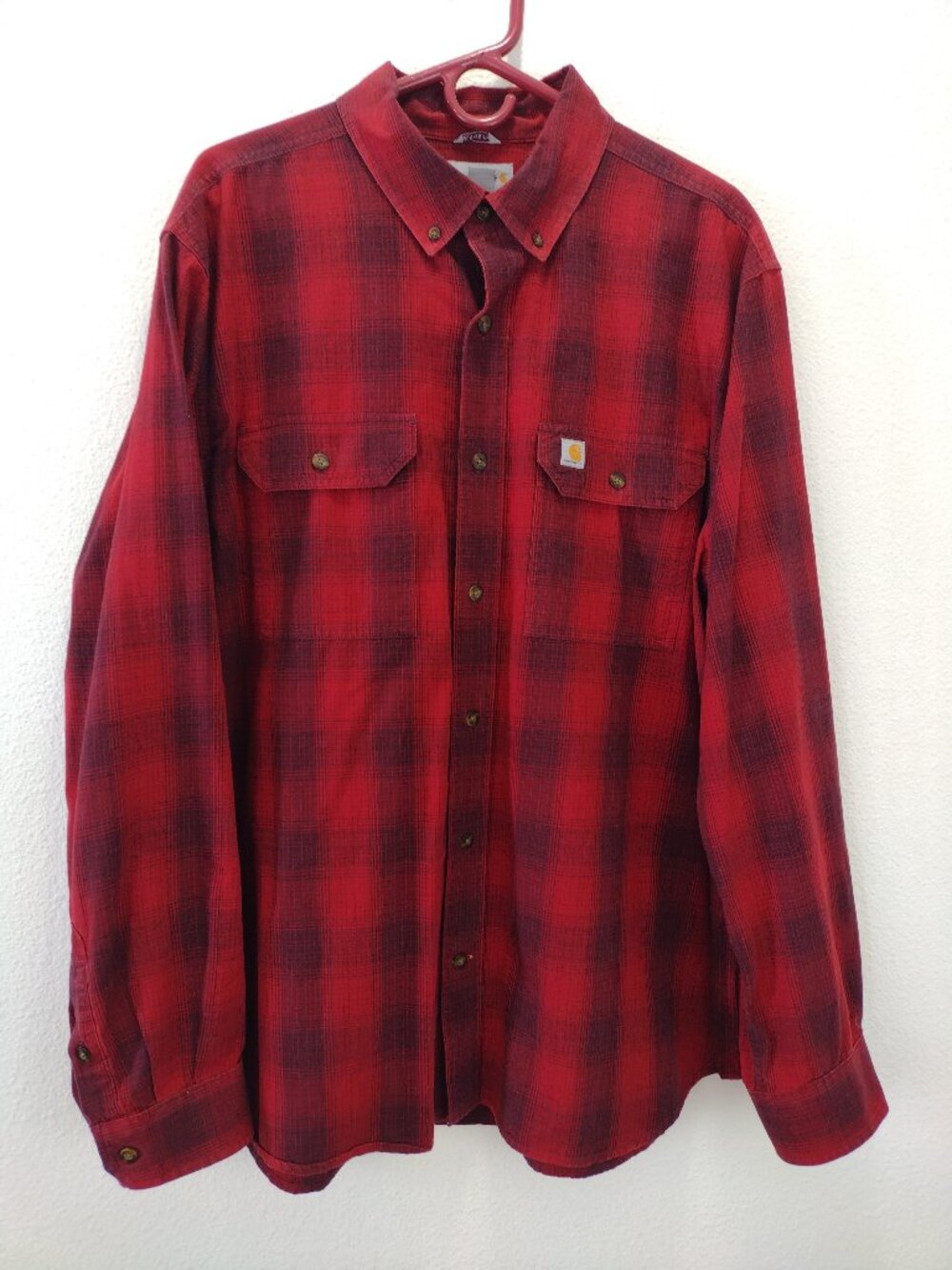 Carhartt Men's Hubbard Plaid Long Sleeve Flannel Shirt XL Red